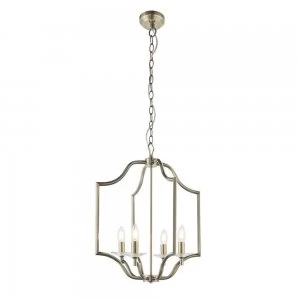 Image of 4 Light Ceiling Pendant Antique Brass Plate & Clear Crystal Glass, E14
