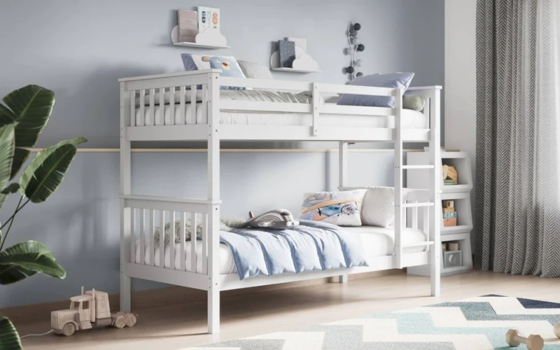 Image of Flair Zoom Wooden Detachable Bunk Bed in White Size: Single White Unisex Single