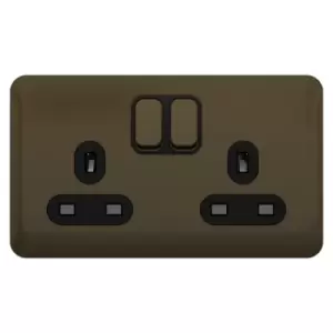 Image of Schneider Electric Lisse Screwless Deco - Switched Double Power Socket, Double Pole, 13A, GGBL3020DBMB, Mocha Bronze with Black Insert