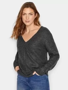 Image of Long Tall Sally Grey V Neck Jumper, Grey, Size 8-10, Women
