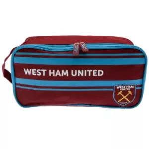 Image of West Ham United FC Striped Boot Bag (One Size) (Claret Red/Sky Blue)