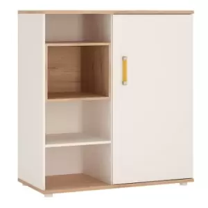 Image of 4Kids Low Cabinet With Shelves (sliding Door) In Light Oak And White High Gloss (Orange Handles)