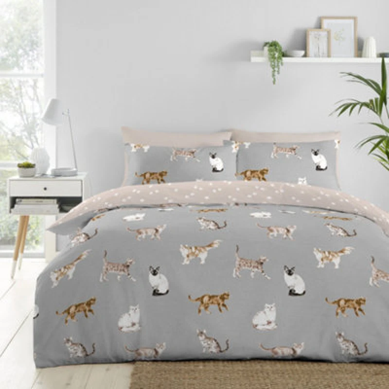 Image of Cats Polycotton Duvet Cover & Pillowcase Set