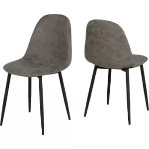 Image of 2x Seconique Athens Black Metal Dining Chairs Grey Faux Leather Seat