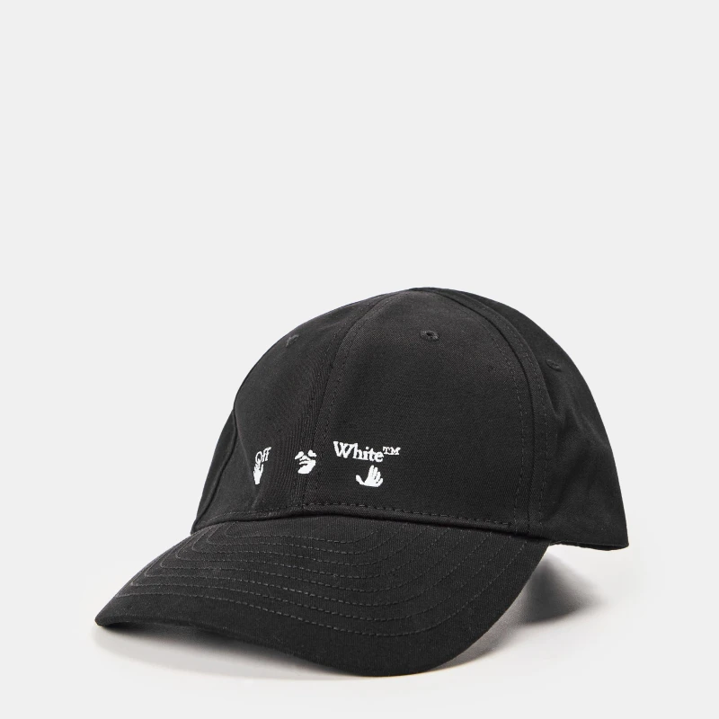 Image of Off-White Hands Off Logo Baseball Cap Black Hat Black