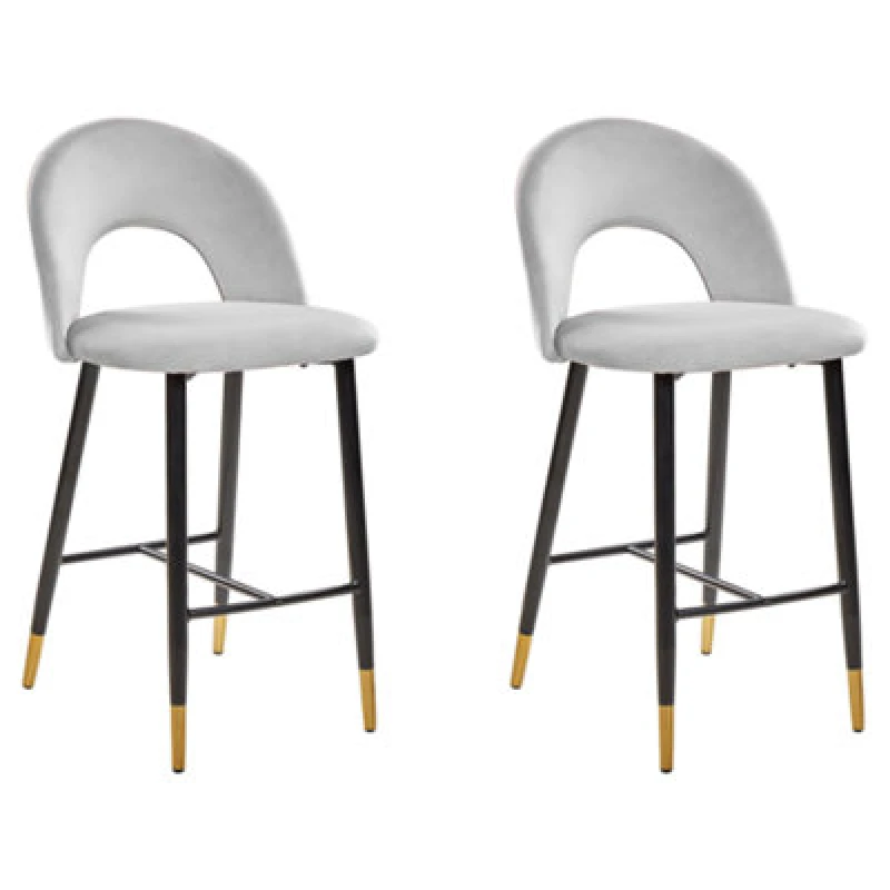 Image of Beliani Set Of 2 Bar Chairs Falton Velvet Grey