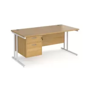 Image of Office Desk Rectangular Desk 1600mm With Pedestal Oak Top With White Frame 800mm Depth Maestro 25 MC16P2WHO