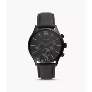 Image of Fossil Mens Fenmore Midsize Multifunction Leather Watch - Black