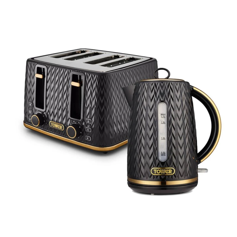 Image of Tower Empire Kitchen Set 1.7L Black with Brass Accents Black Unisex