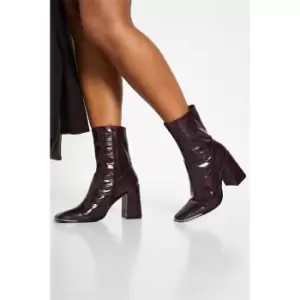 Image of I Saw It First Mock Croc Chunky Heeled Boots - Red