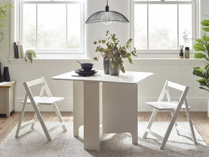 Image of Julian Bowen Gatan White Foldaway Dining Table with 2 Chairs
