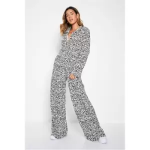 Image of I Saw It First Leopard Print Plisse Wide Leg Trousers - White