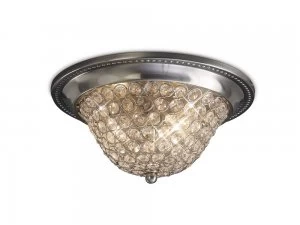 Image of Flush Bowl Ceiling Small 2 Light Satin Nickel, Crystal