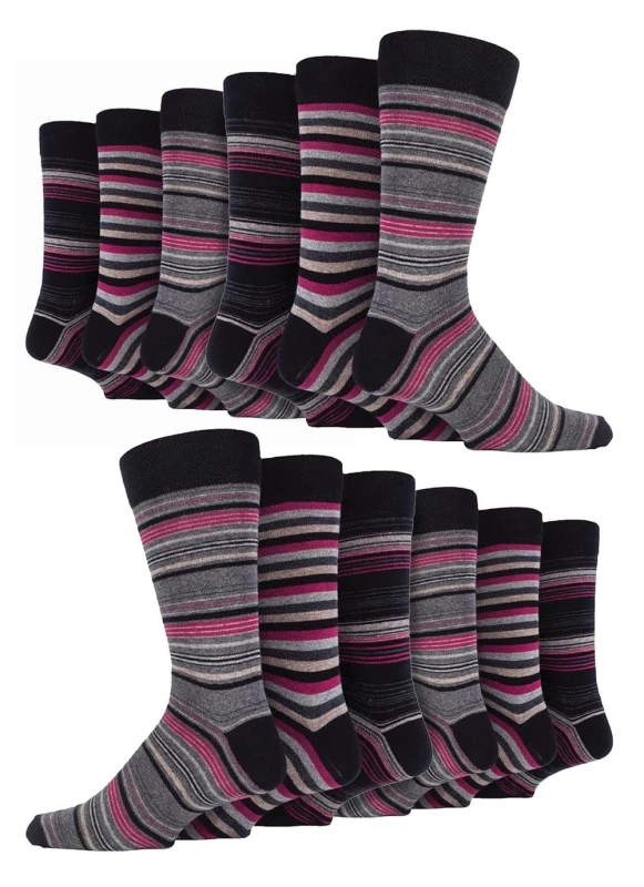 Image of Sock Snob Sock Snob Men 12 Pair Colourful Cotton Striped Patterned Dress Socks in Pink Size: 6-11 Pink 6-11 Male 5060910926185