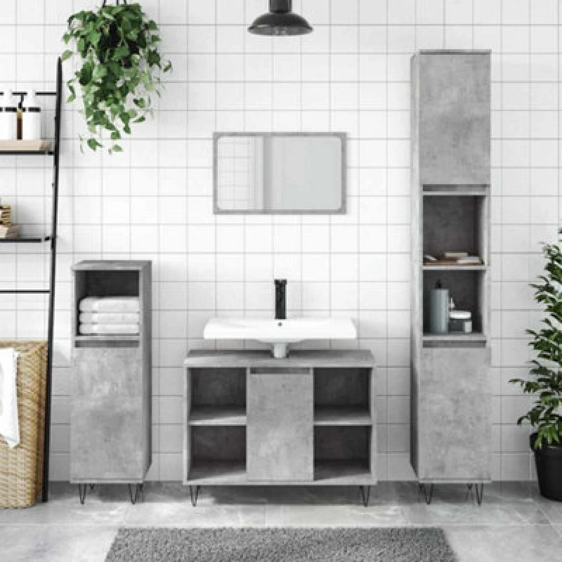 Image of Vidaxl Bathroom Cabinet Concrete Grey 80X33X60 Cm Engineered Wood