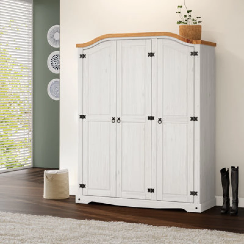 Image of Mercers Furniture Corona White 3 Door Arch Top Wardrobe Triple Solid Pine With Mexican Styling