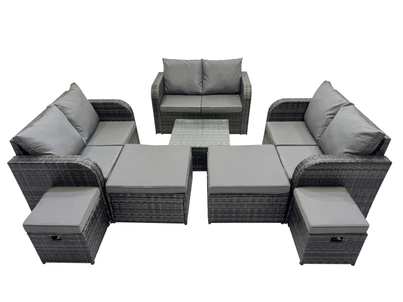 Image of Fimous Love Sofa Square Coffee Table Set with 4 Stools Dark Grey Mixed Dark Grey Unisex