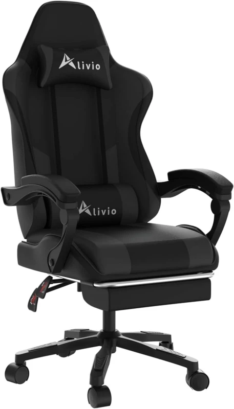 Image of Alivio Ergonomic Gaming Chair with Massage Lumbar Cushion in Black Unisex