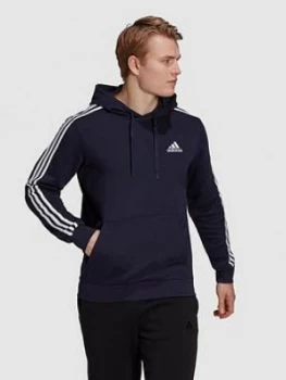 Image of Adidas 3-stripe Fleece Hoody, Ink, Size S, Men