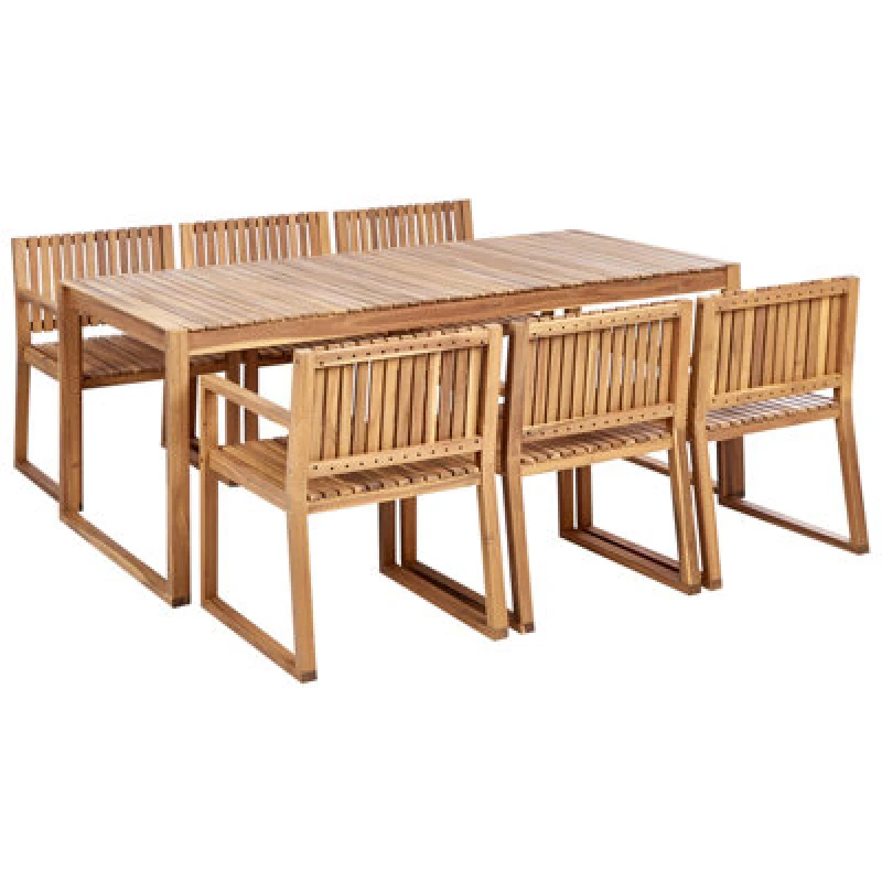 Image of Beliani Garden Dining Set 6 Seater Sassari Ii Certified Acacia Wood Light Brown