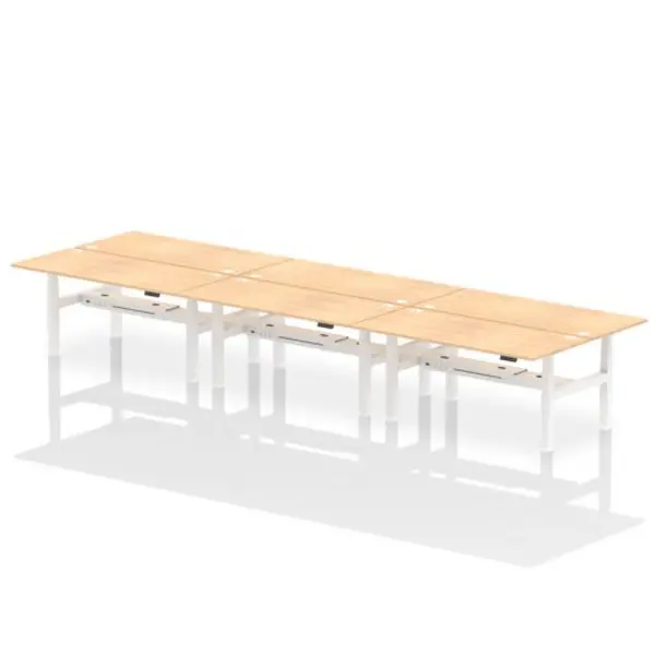 Image of Air Air Back-to-Back 1800 x 800mm Height Adjustable 6 Person Bench Desk Maple Top with Cable Ports White Frame HASCP6P18800MPEW