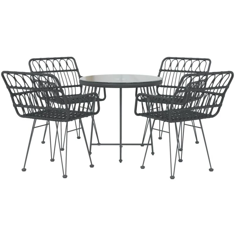 Image of vidaXL 5 Piece Garden Dining Set Black Poly Rattan, Black 3157842