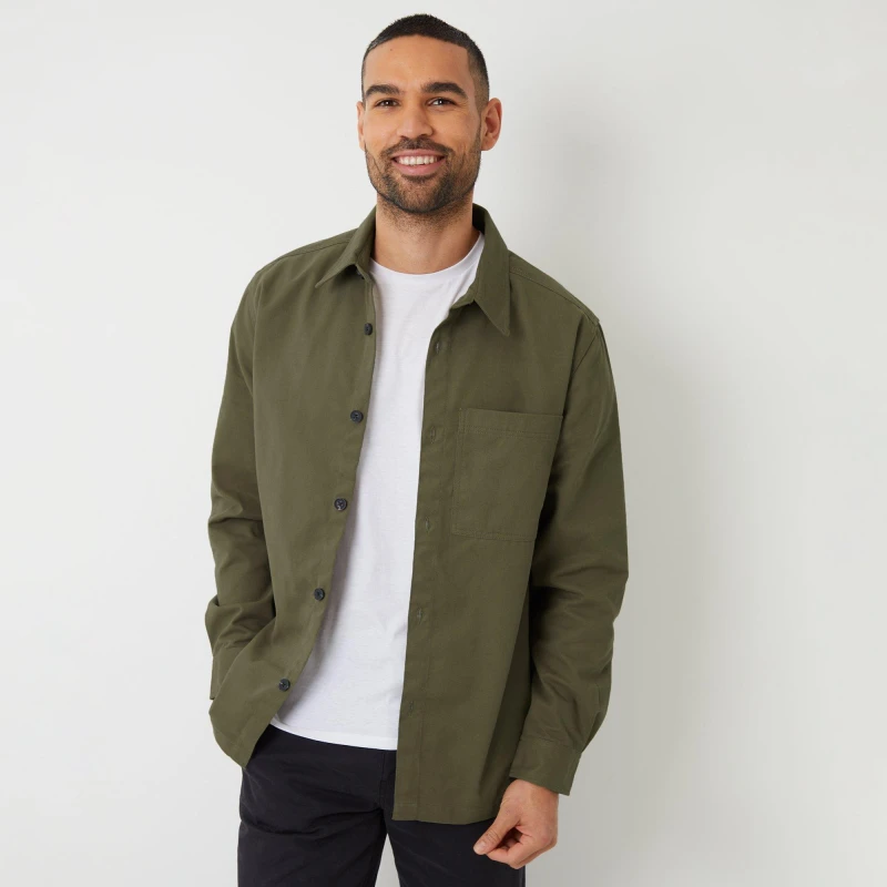 Image of Threadbare Cotton Twill Shacket - Green Green L