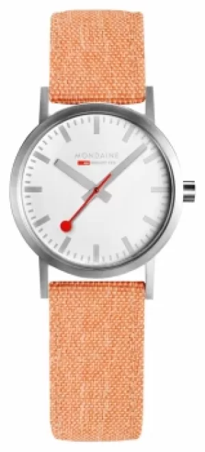 Image of Mondaine Classic Petite Silver Case 30mm Orange Strap A658. Watch
