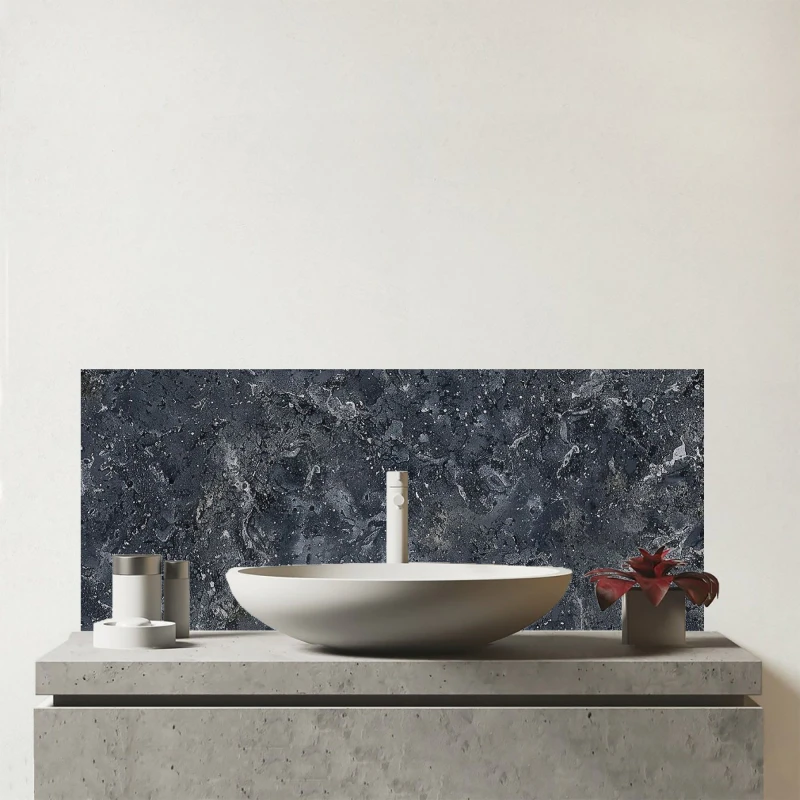 Image of Warren Reed - Designer Luxury Slate Grey Quartz Effect Glass Bathroom Splashback Grey Unisex