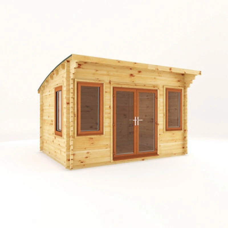 Image of Mercia 4 X 3 M Curved Roof Log Cabin With Oak Upvc Windows And Doors - 44mm - Timber - L348.6 X W406.4 X H260 Cm - Brown