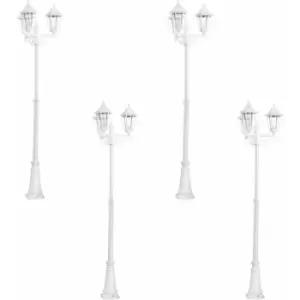 Image of Loops - 4 pack IP44 Outdoor Bollard Light White Aluminium Lantern 3 Arm 60W E27 Post