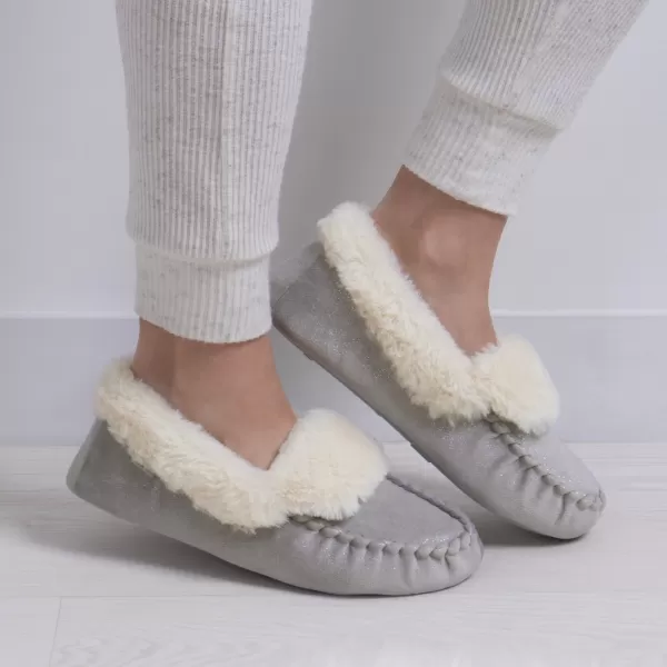 Image of totes Sparkle Grey Moccasin Slippers Grey