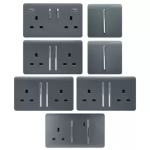 Image of Trendi Kitchen Starter Lightswitch And Socket Kit - Warm Grey