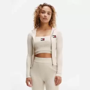 Image of Tommy Jeans Womens Tjw Zip Hoodie Badge Rib Cardi - Stoney Beige - M