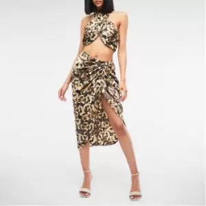 Image of Missguided Petite Floral Print Cowl Neck Crop Top - Green