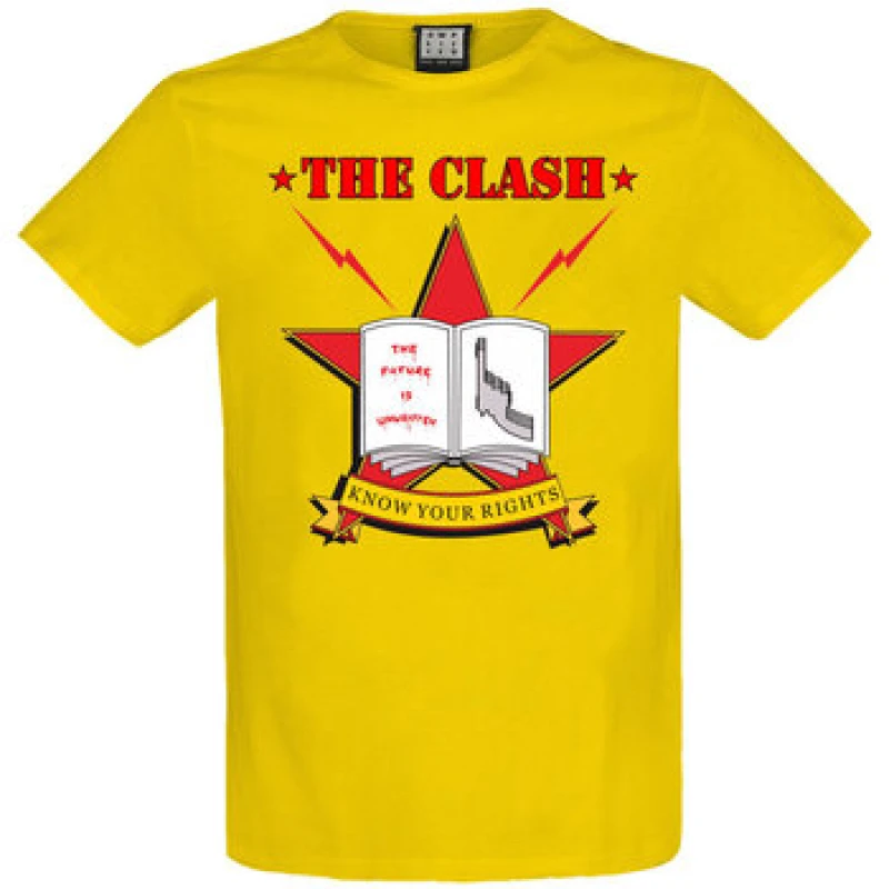 Image of Amplified Amplified Men Know Your Rights The Clash T-Shirt in Yellow Size: Small Yellow S Male 5059699799738