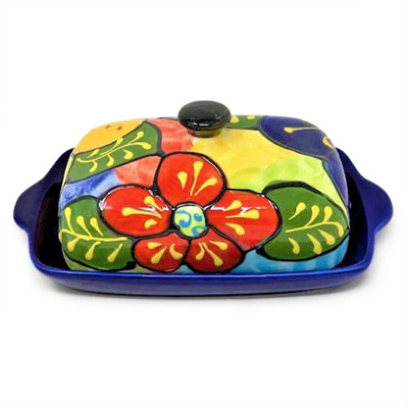 Image of Verano Spanish Ceramics Classic Spanish Hand Painted Kitchen Dining Butter Dish 19Cm L X 12Cm W (Internal 4Cm H) Floral