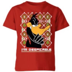 Image of Looney Tunes Daffy Duck Knit Kids Christmas T-Shirt - Red - 9-10 Years
