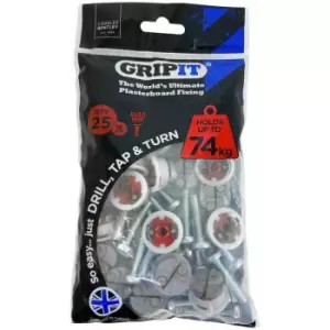 Image of Charlesbentley - Gripit 18mm Plasterboard Fixing - 25 Pack (Red) Stud Wall Anchor Max Load 74kg - Yellow