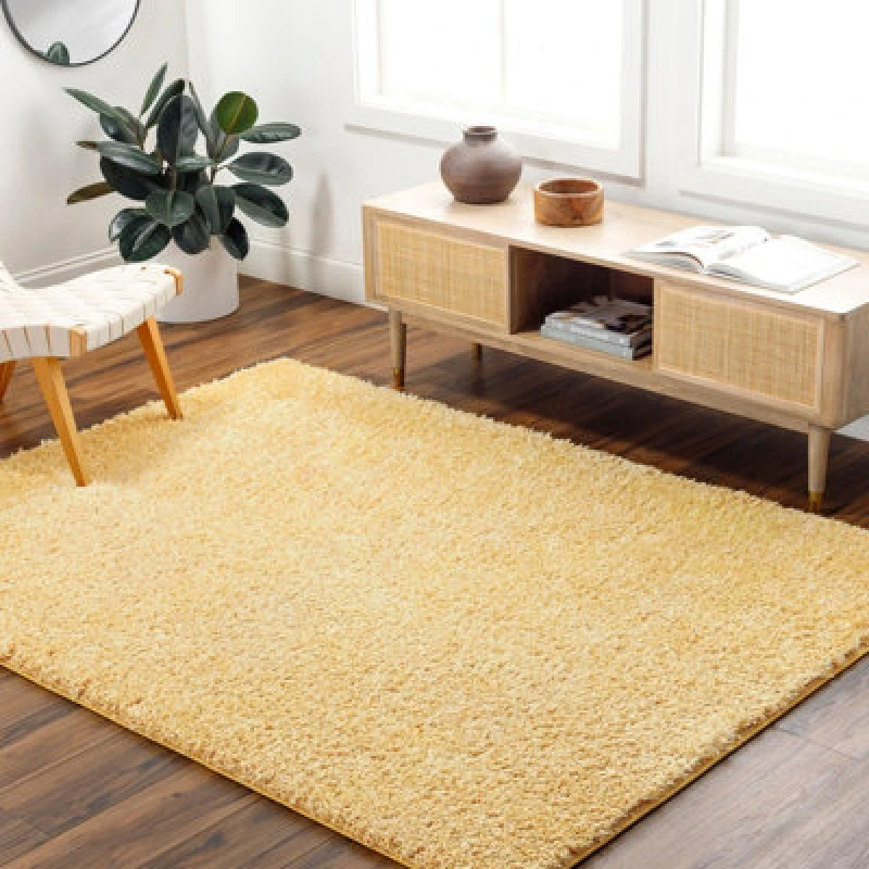 Image of Livabliss Shaggy Solid Color Plush Pile Yellow Soso Area Rug 160 X 213cm - Easy Care, Non Shedding, Ideal For Living Room & Bedroom