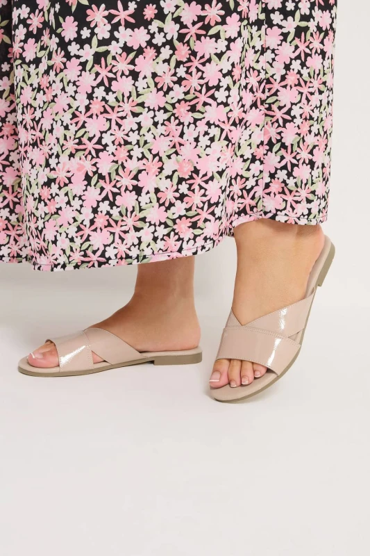 Image of Yours Womens Faux Leather Mule Sandals In Wide E Fit in Nude Size: 5E Nude Female 5E