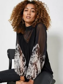 Image of Mint Velvet Ava Print High Neck Top - Black