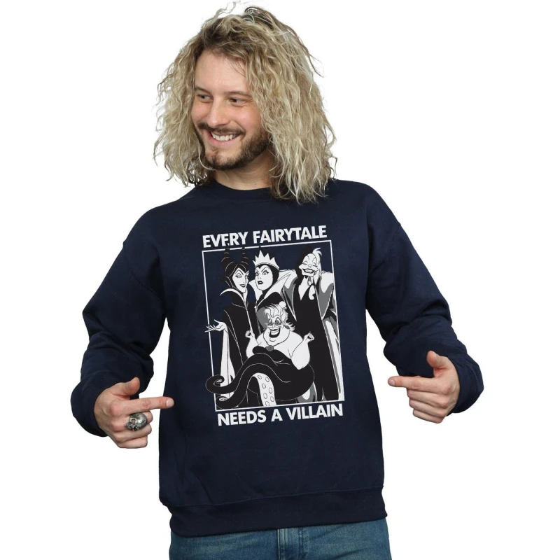 Image of Disney Men Every Fairy Tale Needs A Villain Sweatshirt in Navy Size: Small Navy S Male 5057736603734