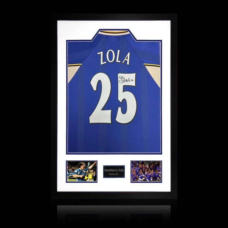 Image of The Fan Cave Gianfranco Zola Signed Chelsea Premier League Shir Blue unisex 850mm x 60