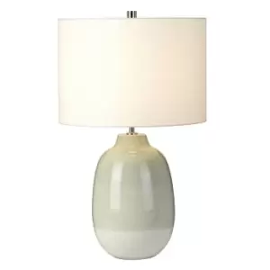 Image of Table Lamp Pale Green to White White Faux Linen Drum Shade LED E27 60W Bulb