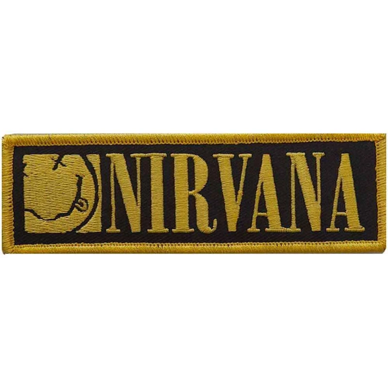 Image of Nirvana Nirvana Band Logo Grunge Face Woven Patch in Black One Size Unisex 5056561040974