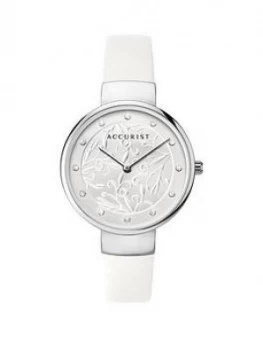 Image of Accurist Silver Textured Dial White Leather Strap Ladies Watch