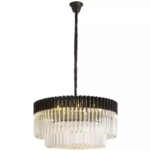 Image of Luminosa Poland Ceiling Pendant Round 12 Light E14, Matt Black, Clear Sculpted Glass, Item Weight: 25.4kg