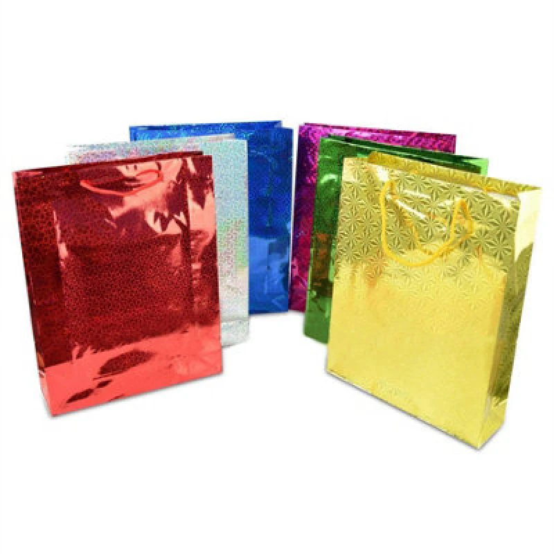 Image of Shatchi 6 Assorted Colours Holographic Gift Bags Small Size Present Bags All Occasions Multi