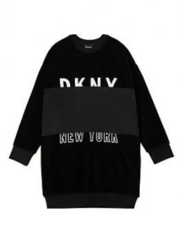 Image of DKNY Girls Corduroy Logo Sweat Dress, Black, Size 16 Years, Women